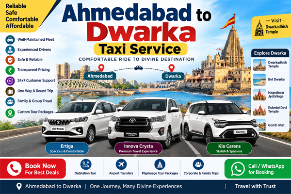 Ahmedabad to Dwarka Taxi Service